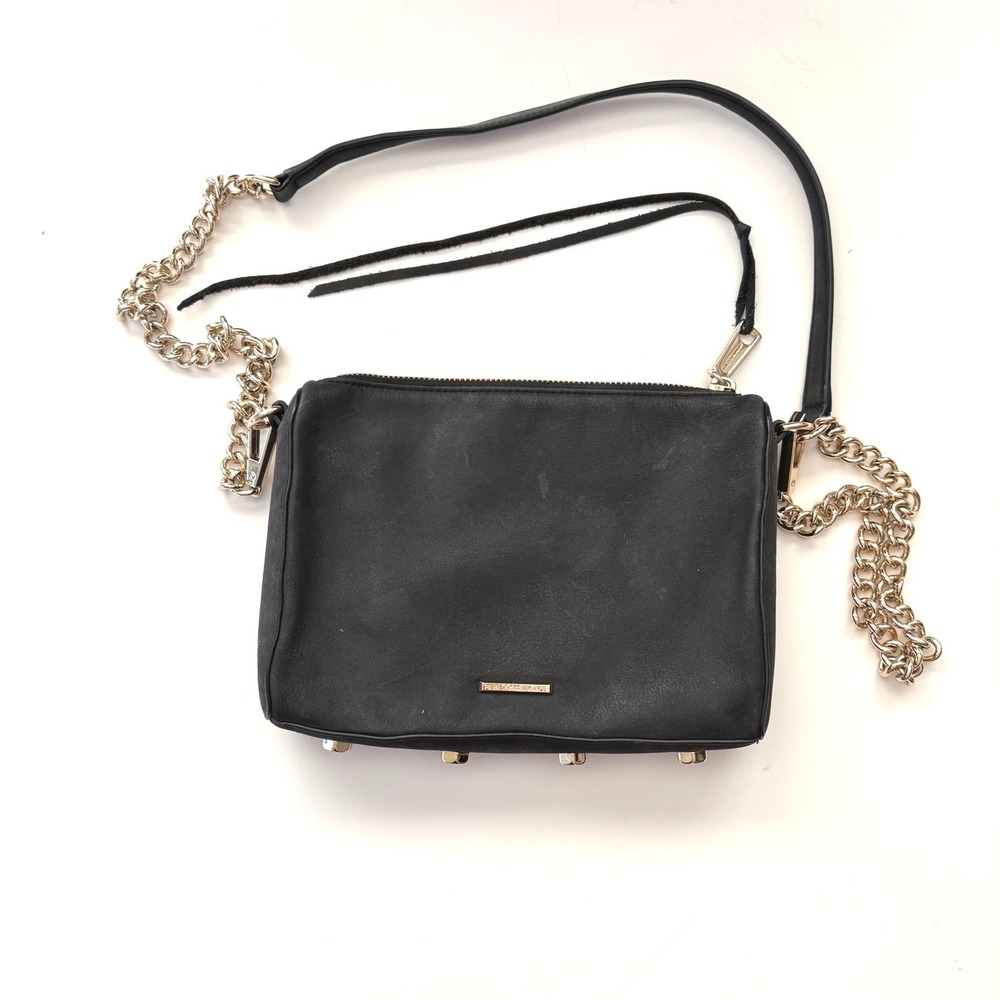 Rebecca Minkoff Mini MAC Crossbody Bag Black Nubuck Leather Gold Hardware Clutch